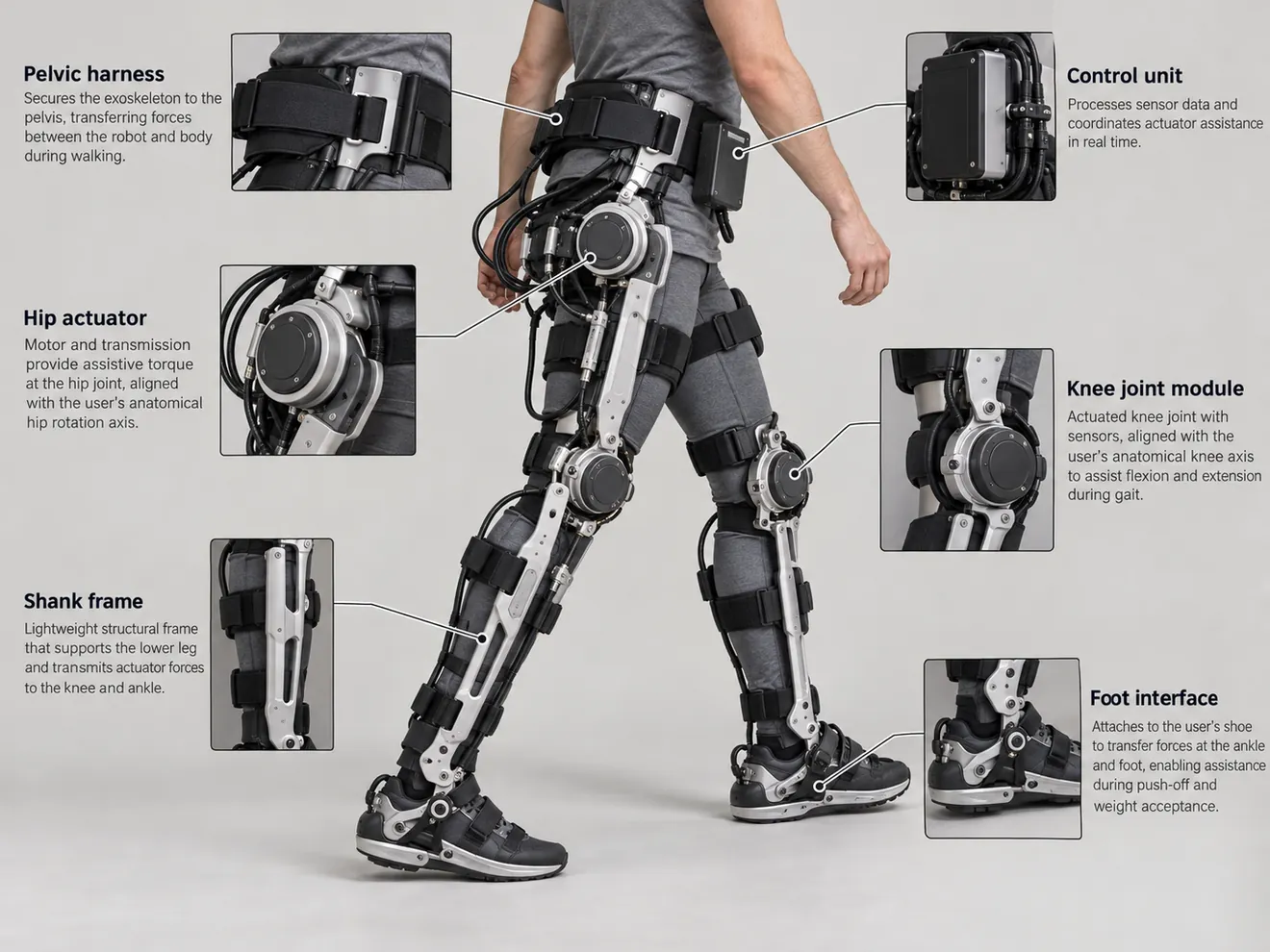 Concept illustration of robotic wearable gait-assistance exoskeleton